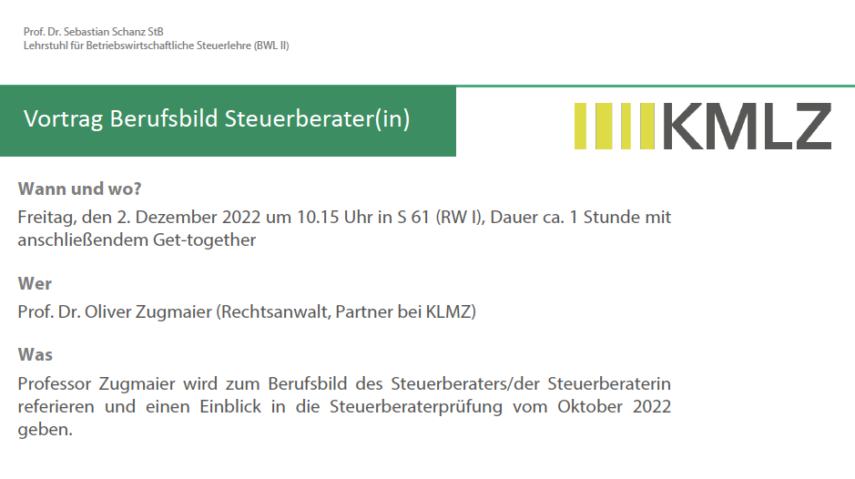 Vortragsinformationen Berufsbild Steuerberater